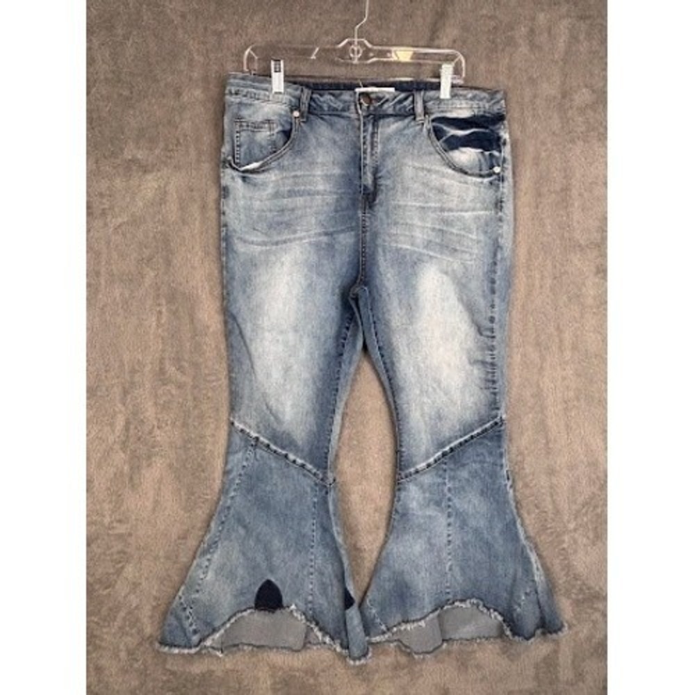 K Jordan Women's Light Blue Distressed Boot Cut Jeans